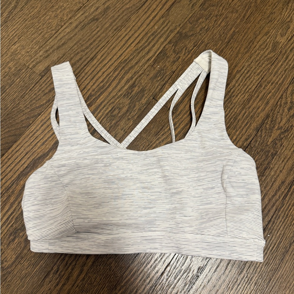Lululemon Athletica White and Gray Sports Bra with Cross-Back Design